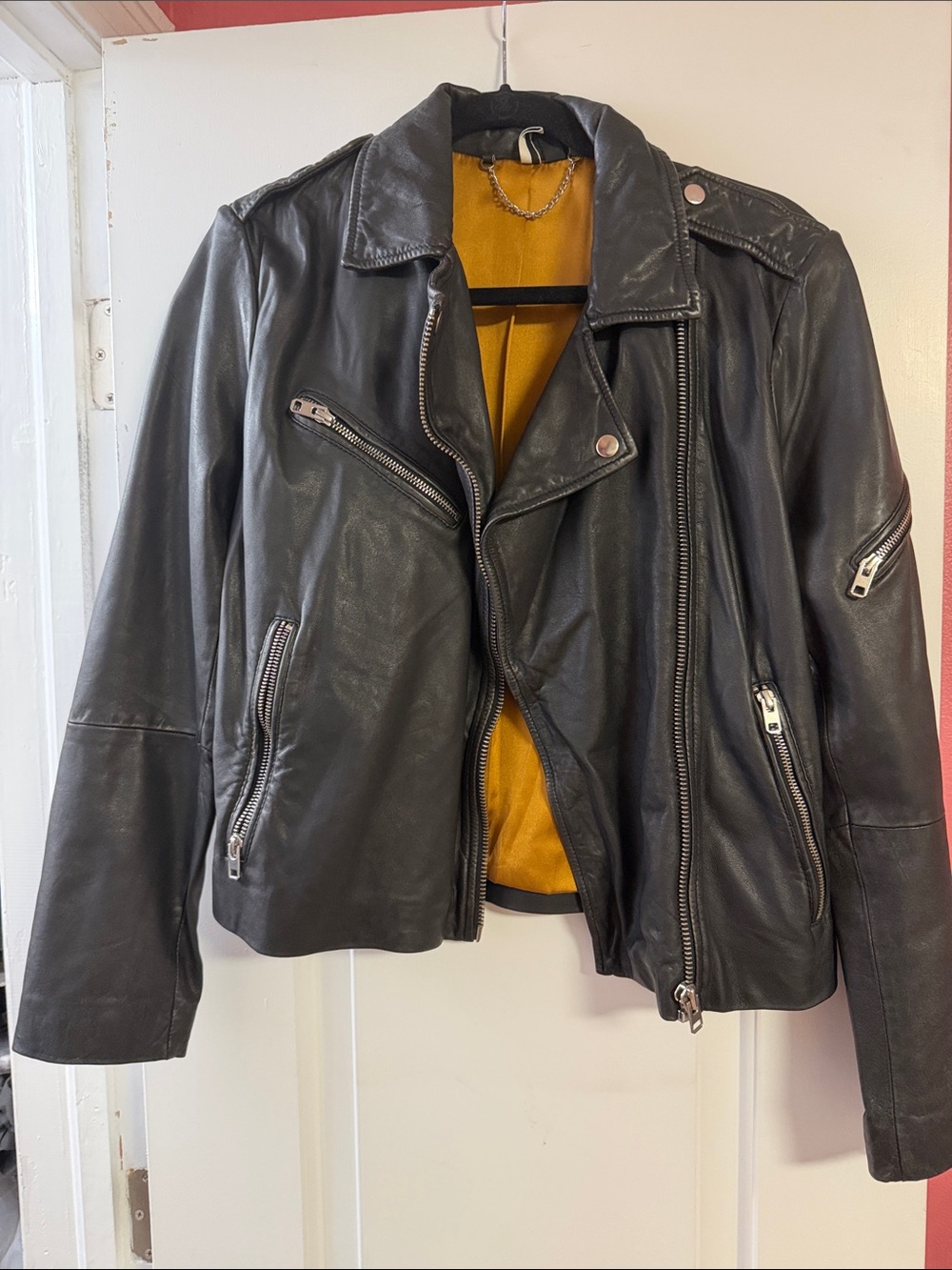 TOP SHOP Black Leather Moto Jacket - Women's Classic Biker Style